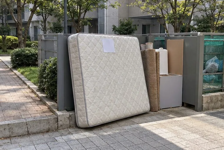 공동주택 외부 지정 배출장에 세워 둔 매트리스