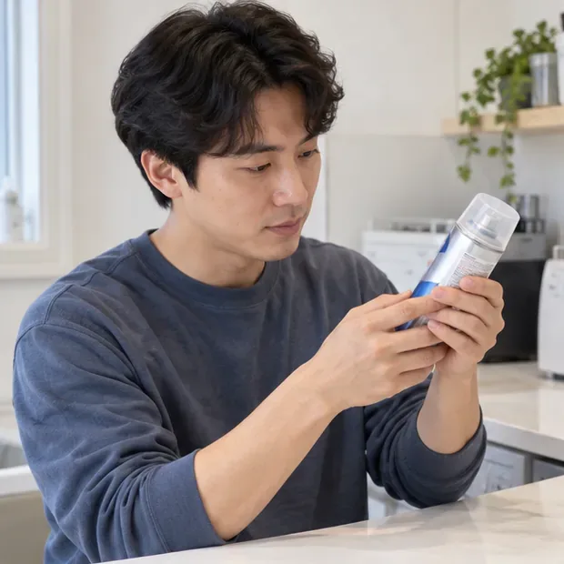 가정에서 사용한 스프레이캔을 손에 들고 용기 상태를 살펴보는 모습
