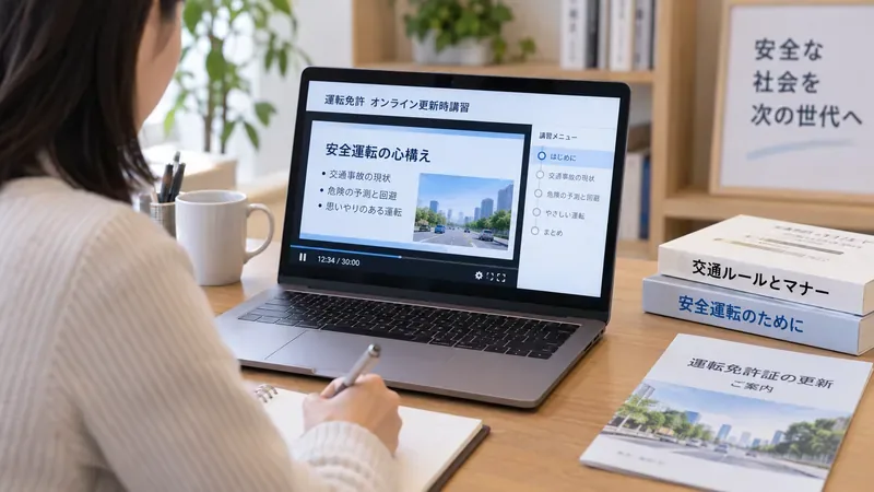 パソコンの前でノートを取りながらオンライン手続きの準備を進める様子