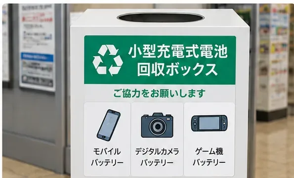 施設内に設置された小型充電式電池の回収ボックス
