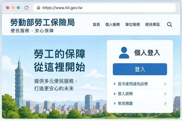 勞保局網站個人登入入口的流程示意畫面