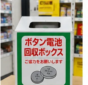 家電量販店内に置かれたボタン電池回収ボックス