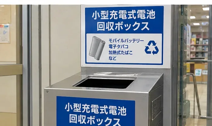 店内に設置された小型充電式電池の回収ボックス