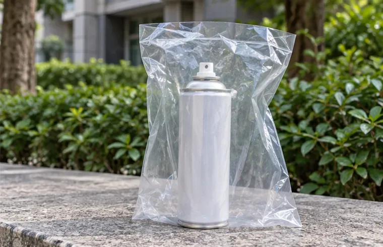 一只已用完的金屬高壓噴霧罐單獨放在透明袋內，沒有混入其他回收物。