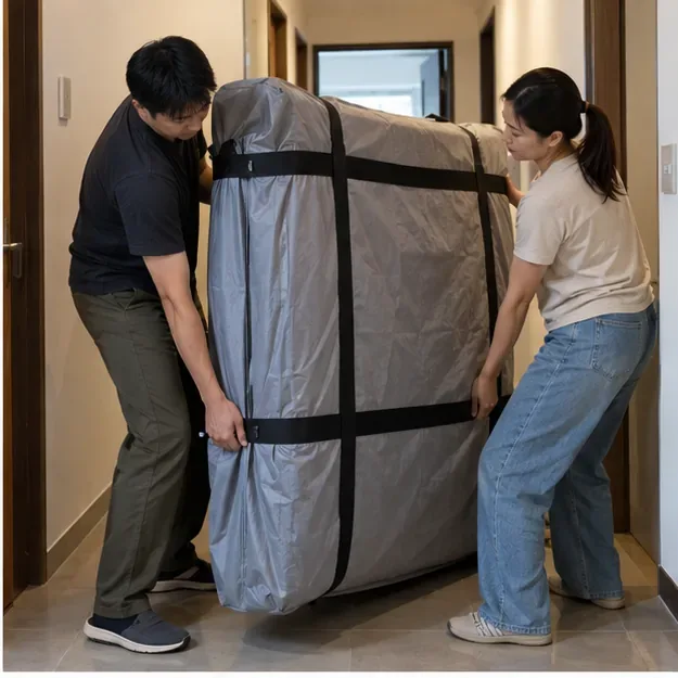 包覆床墊並確認搬運路線