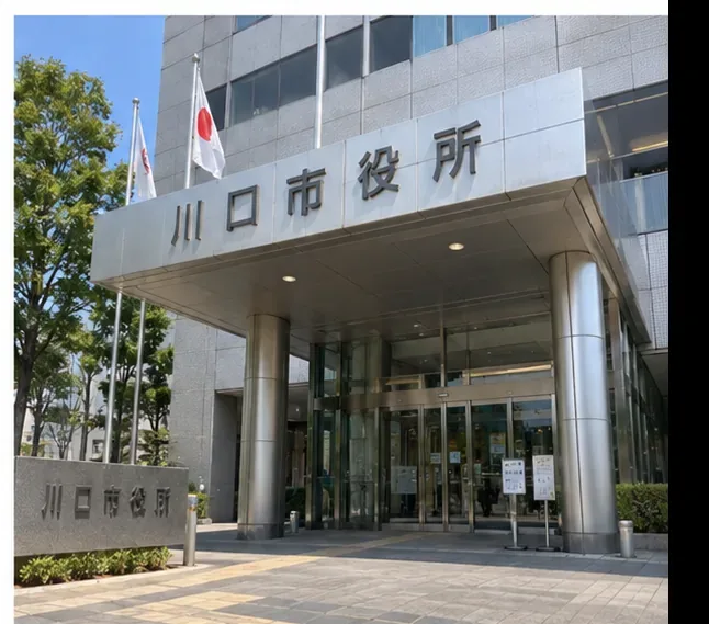 川口市役所と表示された庁舎入口