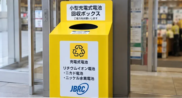 小型充電式電池の回収ボックスを示す参考的な外観