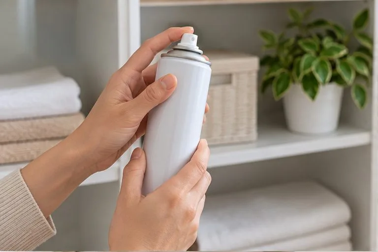 手拿著一罐家用噴霧罐，準備確認罐身種類與使用狀況