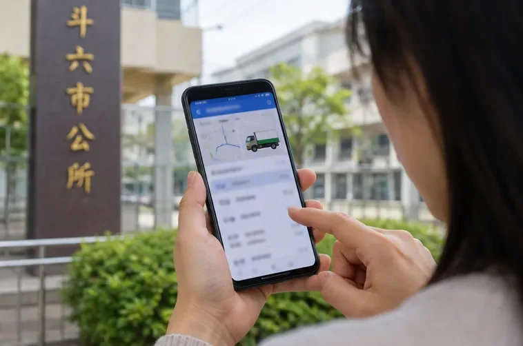 民眾以手機查看垃圾車路線與到站資訊的畫面