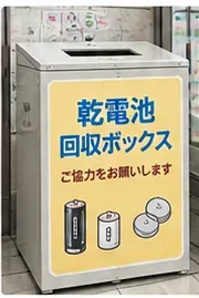 店内に設置された「乾電池回収ボックス」と表示された金属製の回収箱