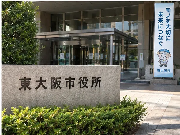 公共施設の入口付近で回収方法を確認する場面の参考イメージ