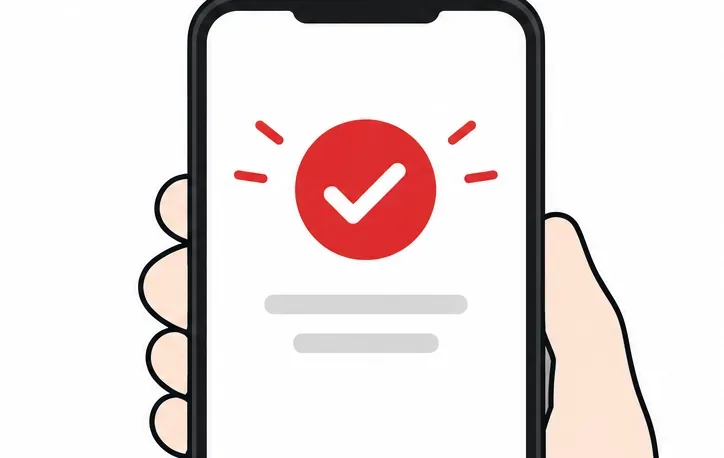 支払い完了を示すチェックマークが表示されたスマートフォンのイメージ