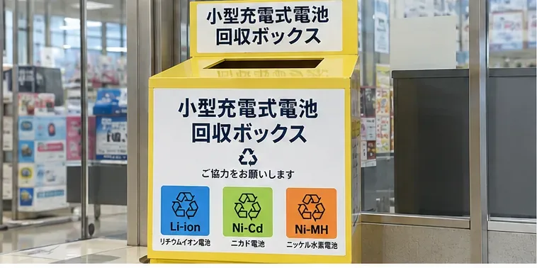 店内に置かれた小型充電式電池向けの回収ボックスの外観例