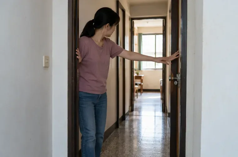 住戶站在公寓走道門口查看沙發搬運動線與門寬