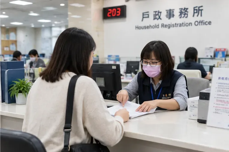 民眾在戶政事務所櫃檯向工作人員遞交文件辦理證件補發