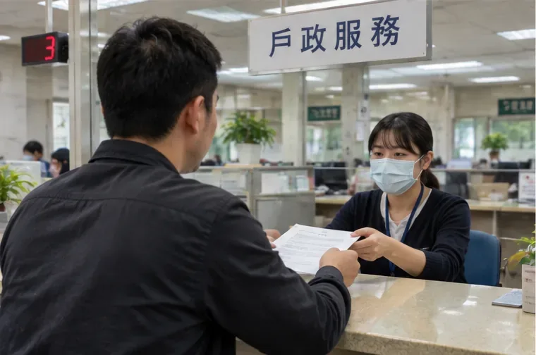 民眾在戶政服務櫃檯把準備好的紙本文件交給承辦人員
