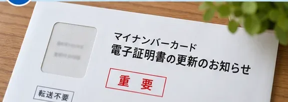 電子証明書の更新案内が入った封筒のイメージ