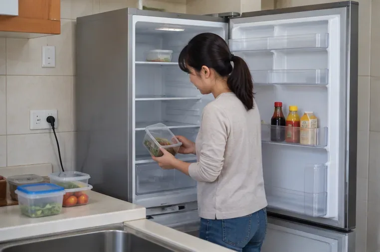 住戶正在把舊冰箱內的食物與容器取出