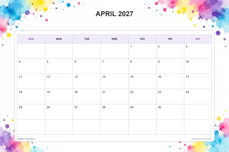 15 Printable April 2027 Calendar Templates (PNG Downloads)