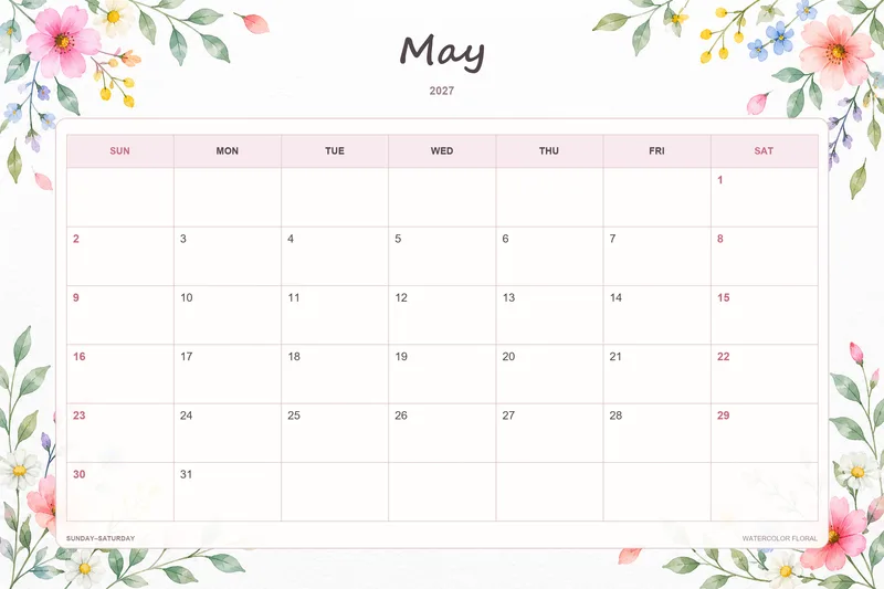 15 Printable May 2027 Calendar Templates (PNG Downloads)