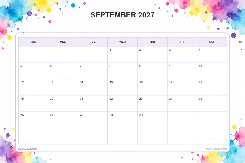 2027년 9월 인쇄용 달력 15종: PNG 템플릿 다운로드