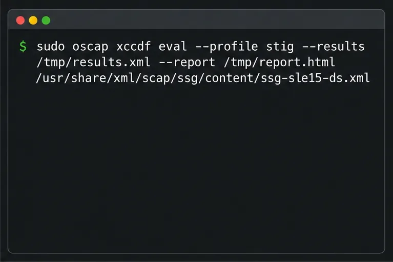 A terminal shows the scan-only command for producing a fresh XML result and HTML report after remediation.