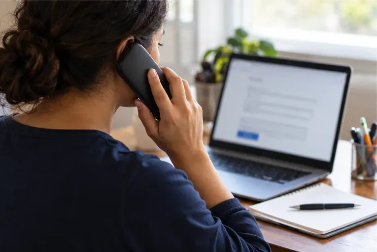 A consumer calls the settlement administrator while preparing an online status inquiry.