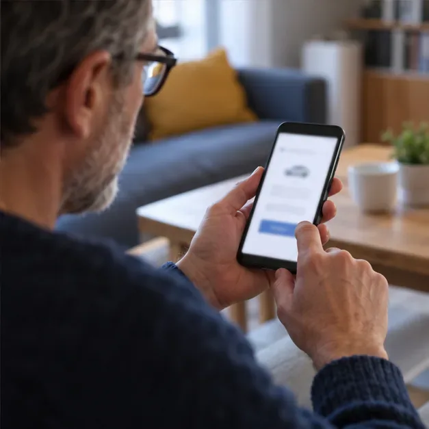 Una persona usa uno smartphone per consultare un servizio online relativo al proprio veicolo