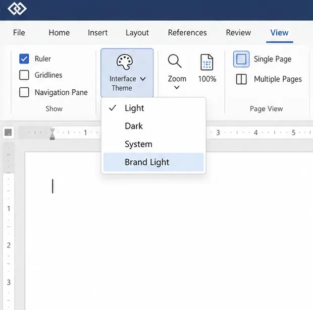 Personalize o ONLYOFFICE Docs com seu logotipo e cores temáticas.