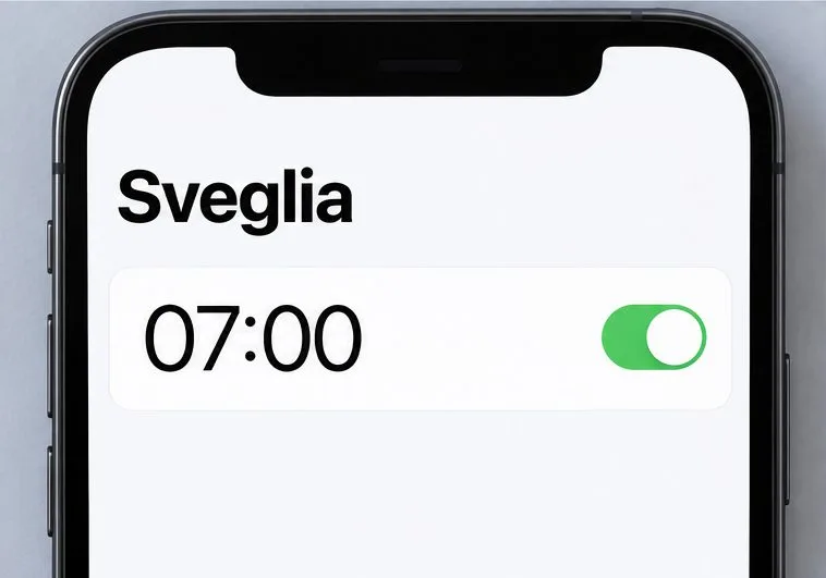 Schermata illustrativa dell’app Sveglia con un allarme delle 07:00 attivo.