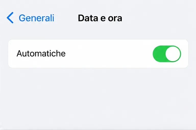 Schermata illustrativa di iPhone in Generali, Data e ora, con l’opzione automatica attiva.