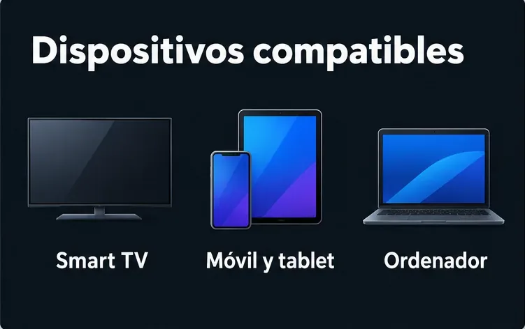 Esquema de un televisor inteligente, un móvil, una tableta y un ordenador como dispositivos compatibles con DAZN.