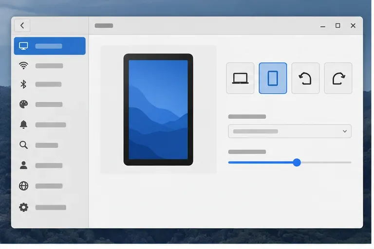 A generic Linux display settings window with portrait orientation selected for a tablet.