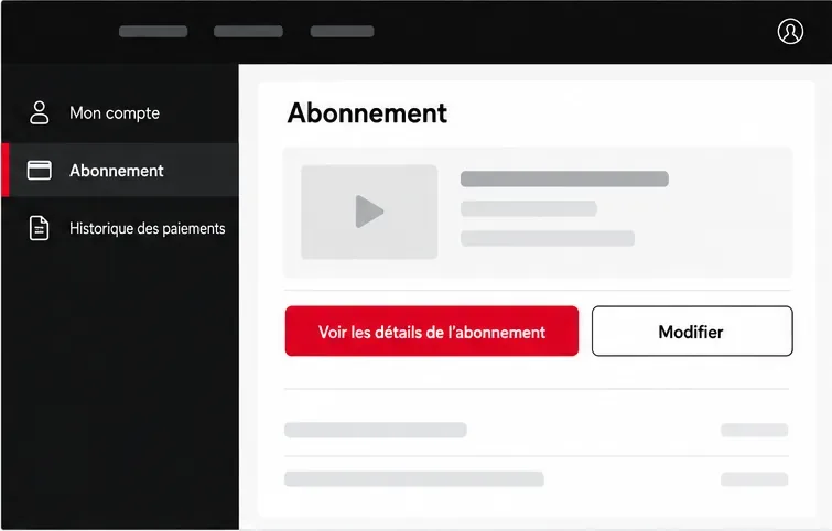 Maquette de page d’abonnement avec les boutons « Voir les détails de l’abonnement » et « Modifier ».