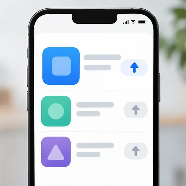 Schermata concettuale di uno smartphone con icone di aggiornamento delle app; i menu reali cambiano secondo il dispositivo.