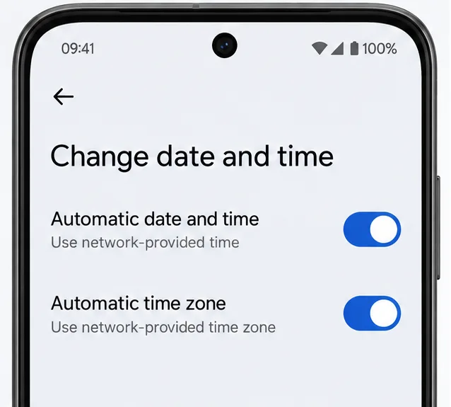Android Change date and time screen with Automatic date and time and Automatic time zone enabled
