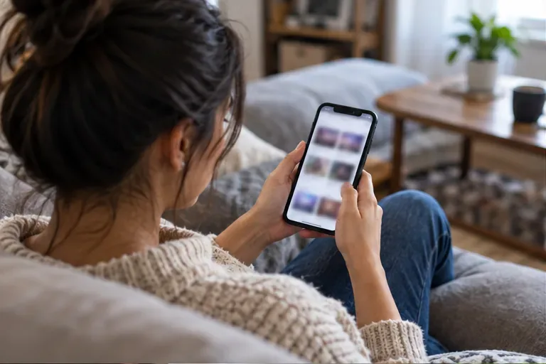Eine Person prüft auf dem Smartphone eine Liste mit Veranstaltungsterminen.