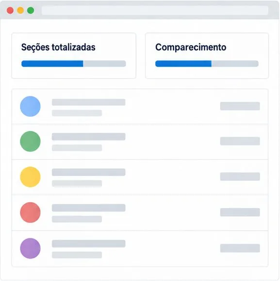 Painel esquemático com indicadores de Seções totalizadas e Comparecimento acima de linhas de resultados sem números.