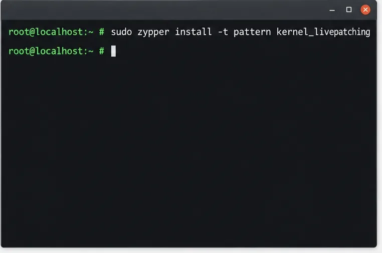 أمر Zypper لتثبيت نمط kernel_livepatching على SLES 16.0.