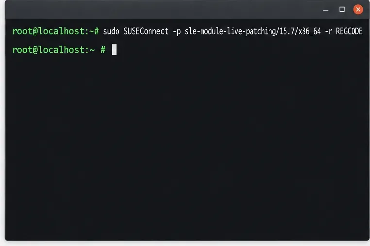 أمر SUSEConnect لتفعيل ملحق SLES 15 SP7 Live Patching باستخدام عنصر نائب لرمز التسجيل.