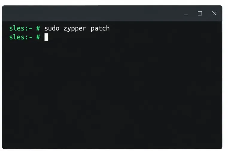 أمر Zypper لتطبيق تصحيحات حزمة SUSE المتاحة.