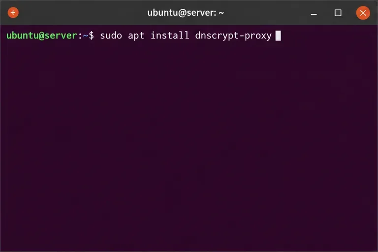 No prompt do terminal do Ubuntu Server, execute o comando `sudo apt install dnscrypt-proxy`.