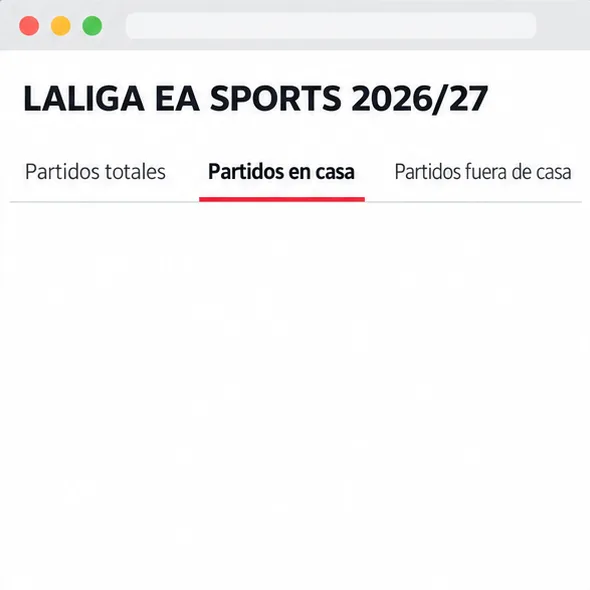 Esquema de la interfaz de clasificación de LALIGA EA SPORTS con la pestaña Partidos en casa seleccionada y el área de datos vacía