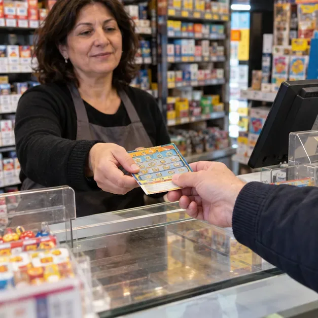 Una cliente consegna un biglietto Gratta e Vinci al banco di una ricevitoria
