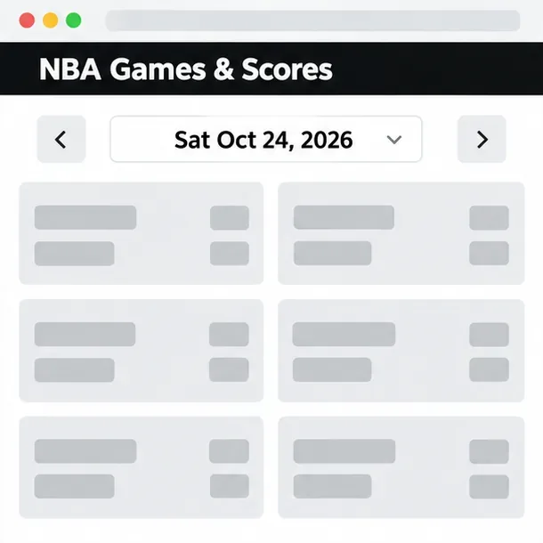 Illustrative NBA Games and Scores page with October 24, 2026 selected and blank matchup cards