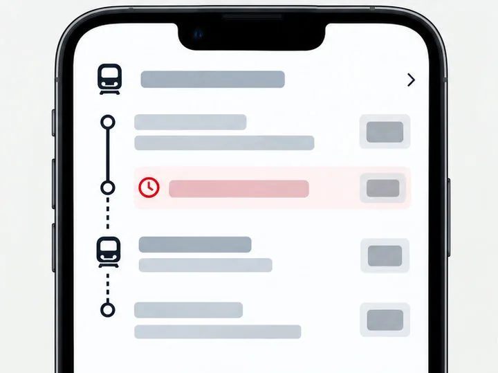 Schematische Verbindungsdetails mit mehreren Fahrtabschnitten, einem hervorgehobenen Hinweisfeld und Gleisplatzhaltern