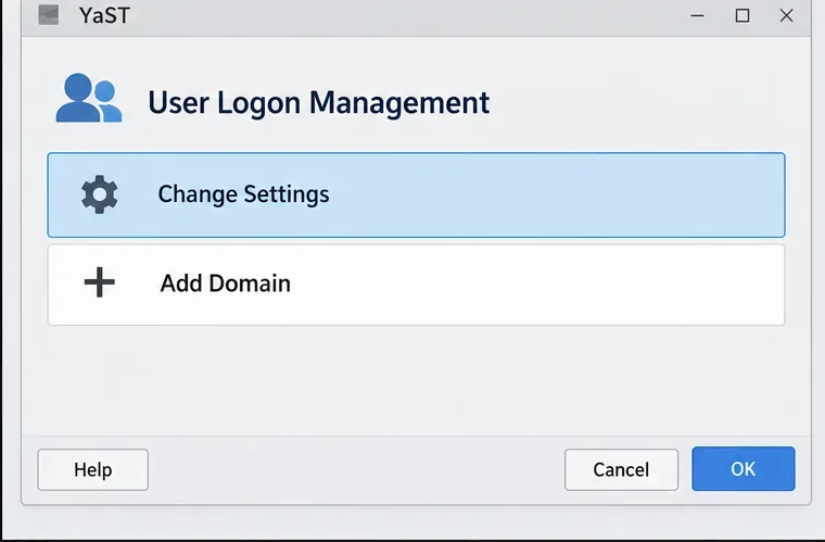 The User Logon Management screen shows Change Settings and Add Domain.
