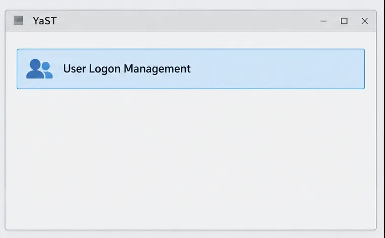 The YaST module selection highlights User Logon Management.