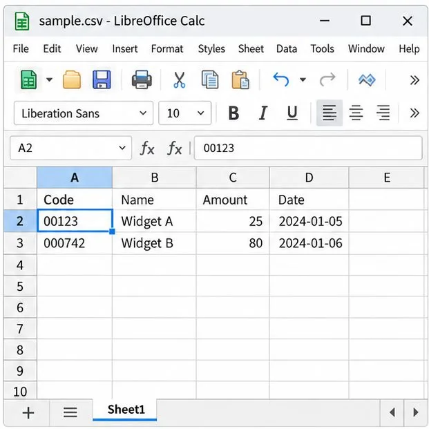 Mantén intactos los ID de CSV en Calc importándolos como texto.