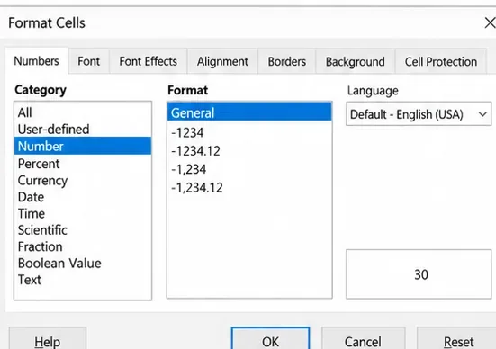 在 LibreOffice Calc 的「數字」標籤中,選擇「數字」類別和「常規」格式,並在「設定儲存格格式」對話方塊中進行操作。
